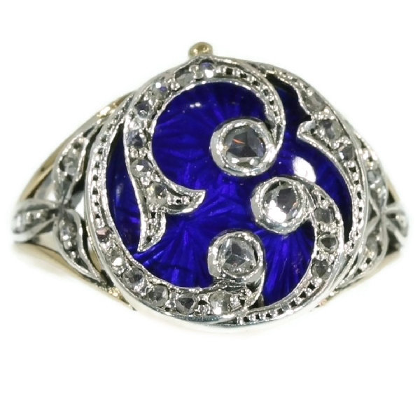 Victorian poison ring with blue enamel and rose cut diamonds with hidden place (image 2 of 18)